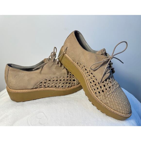 Eileen Fisher Tie Oxford Shoes Size 10 NWOB Leather Weave Tie Loafer Platform - Picture 2 of 7